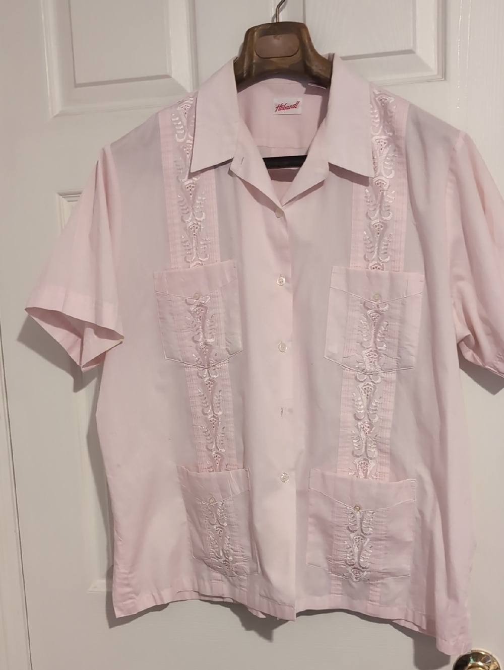 Haband Light Pink Embroidered Short Sleeve Guayabera Shirt